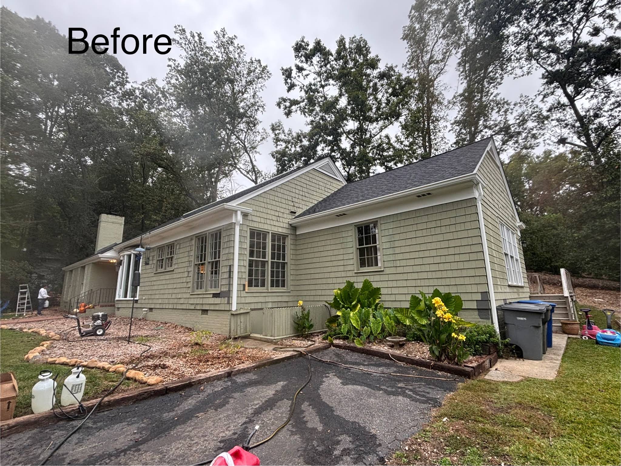 Home exterior preparation photo labeled Before on Freddie’s Painting’s public business profile